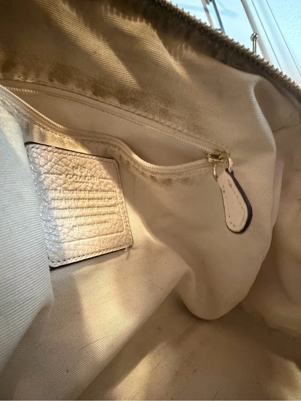 Coach Cream Pebbled Leather Satchel with Top Handles